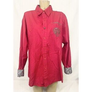 Ed Hardy Shirt XL X Large 48" Christian Audigier Long Sleeve Red Tiger Embroider